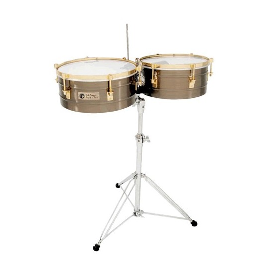 LP257-KP - Timbales  Karl Perazzo Signature avec stand - Antique Bronze avec accastillage doré