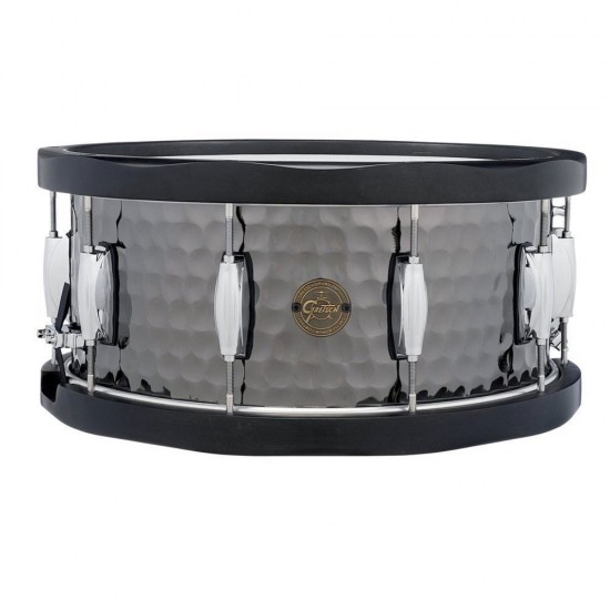S1-6514WH-BSH - Caisse claire 14" x 6,5", en Acier noir martelé avec cerclages en bois noir