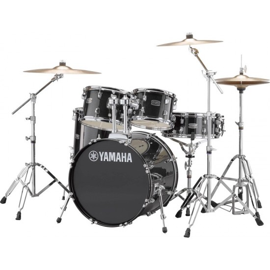 RYDEEN 5-fûts Fusion 20" Black Glitter - avec pack d'accessoires et cymbales Paiste