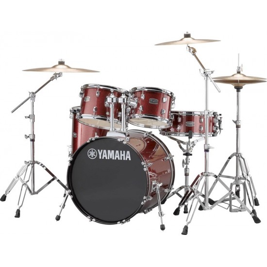 RYDEEN 5-fûts Fusion 20" Burgundy Glitter - avec pack d'accessoires et cymbales Paiste