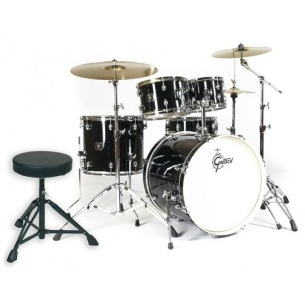Batterie complète Gretsch Energy GEX 5-Fûts Fusion 22" Black + pack hardware + siège + cymbales PAISTE