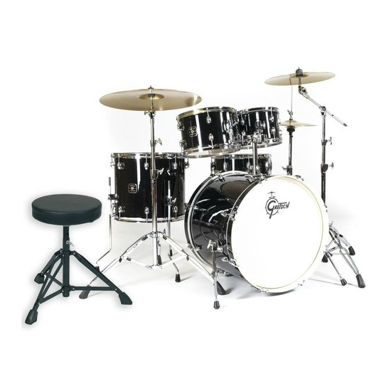 Batterie complète Gretsch Energy GEX 5-Fûts Fusion 22" Black + pack hardware + 3 cymbales PAISTE