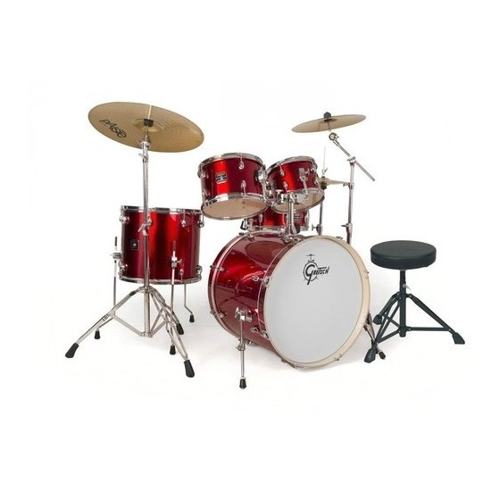 Batterie complète Gretsch Energy GEX 5-Fûts Fusion 22" Wine Red + pack hardware + 3 cymbales PAISTE