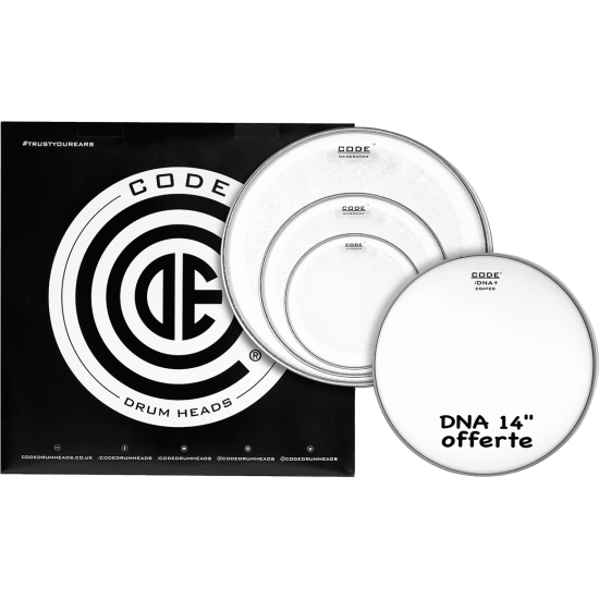 Set de peaux TOM PACK GENERATOR Transparente ROCK + Caisse claire 14" DNA Sablée