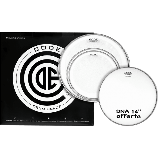 Set de peaux TOM PACK GENERATOR Transparente STANDARD + Caisse claire 14" DNA Sablée