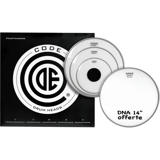 Set de peaux TOM PACK LAW Transparente FUSION + Caisse claire 14" DNA Sablée