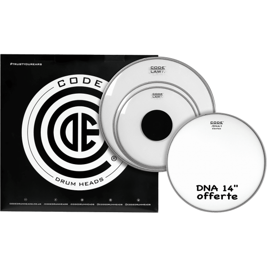 Set de peaux TOM PACK LAW Transparente STANDARD + Caisse claire 14" DNA Sablée
