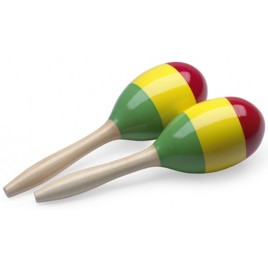 MRW-29R - Paire de maracas ovales en bois, finition reggae, 29 cm