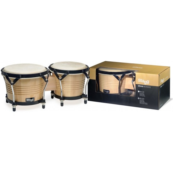 BW-200-N - Bongos latins en bois de 7,5" et 6,5" de couleur naturelle