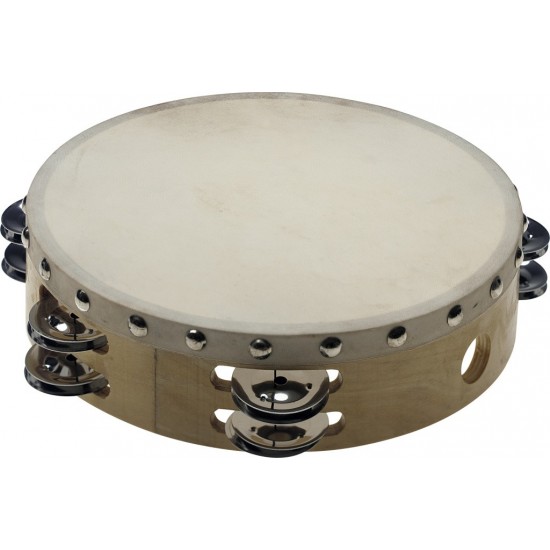 STA-1208 - Tambourin 8" pré-accordé en bois, peau fixe rivetée, 2 rangées de cymbalettes