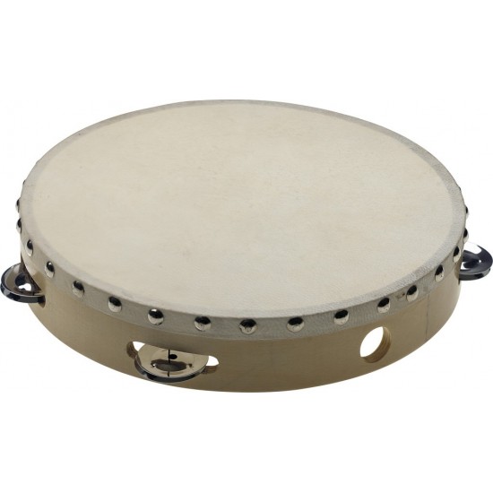 STA-1110 - Tambourin 10" pré-accordé en bois, peau fixe rivetée, 1 rangée de cymbalettes