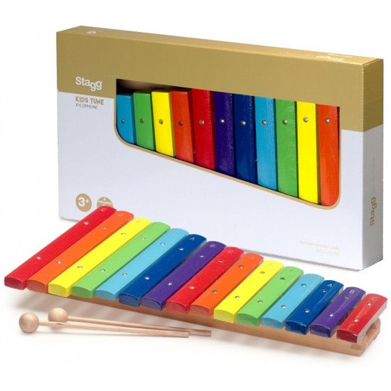 XYLO-J15 RB - Xylophone avec 15 lames de différentes couleurs et deux mailloches en bois