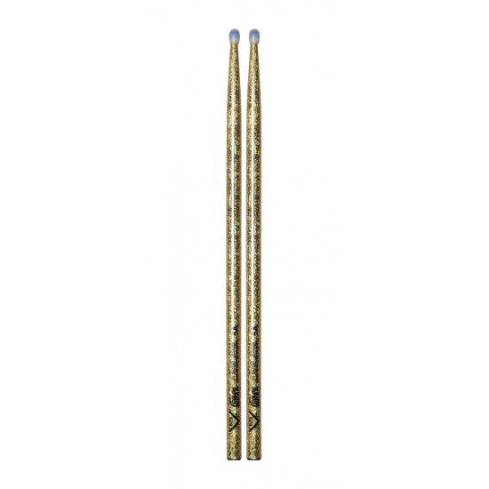 VCG5AN - Baguettes de Batterie Hickory CLRWRP 5A GOLD Sparkle NY-TIP