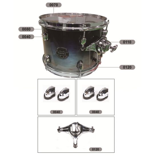 Support de tom 8”–10” TT avec suspension Soniclear, acier, fixation type W, chromé, logo M