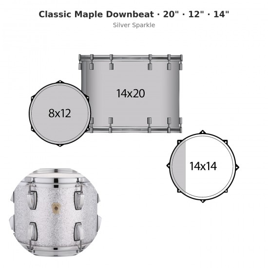 Classic Maple Downbeat 3-piece shell pack 20" Wraptite - Silver Sparkle
