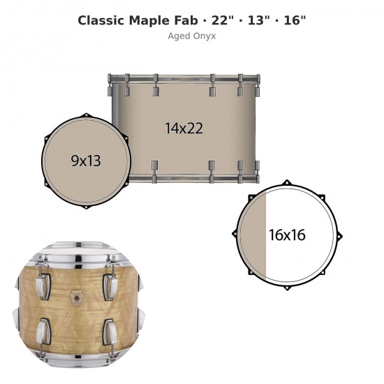 3 fûts Classic Maple Fab 22" Wraptite - Aged Onyx