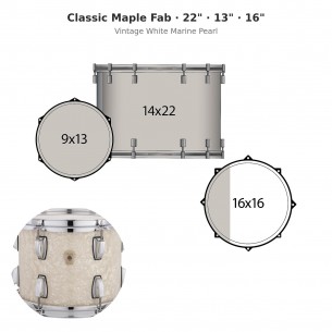 3 fûts Classic Maple Fab 22" Wraptite - Vintage White Marine Pearl