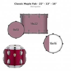 Classic Maple Fab 3-piece shell pack 22" Wraptite - Red Sparkle