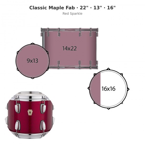 3 fûts Classic Maple Fab 22" Wraptite - Red Sparkle