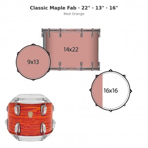 Classic Maple Fab 3-piece shell pack 22" Wraptite - Mod Orange