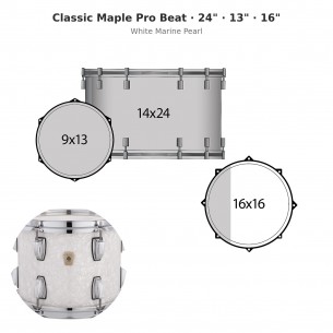 Classic Maple Pro Beat 3-piece shell pack 24" Wraptite - White Marine Pearl