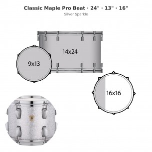 3 fûts Classic Maple Pro Beat 24" Wraptite - Silver Sparkle