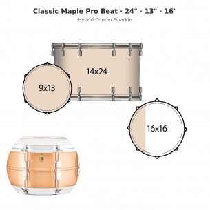 Classic Maple Pro Beat 3-piece shell pack 24" Wraptite - Hybrid Copper Sparkle