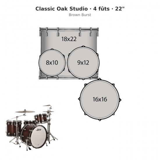 4 fûts Classic Oak Studio 22" - Brown Burst