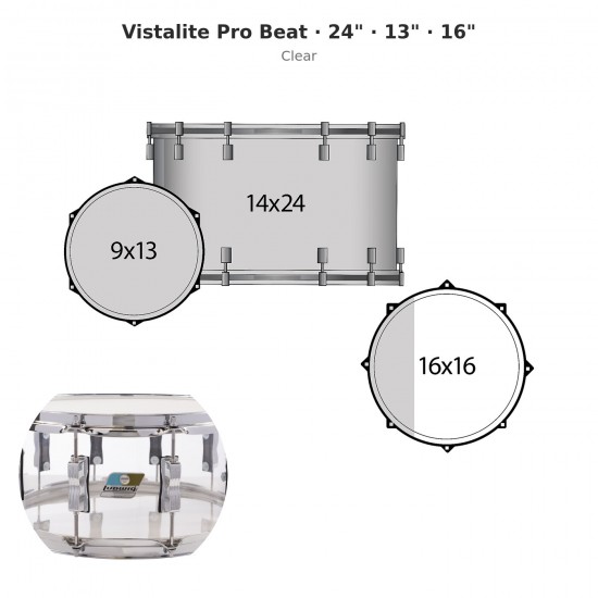 Vistalite Pro Beat 3-piece shell pack 24" - Clear