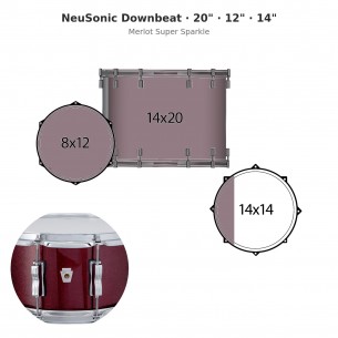 NeuSonic Downbeat 3-piece shell pack 20" Wraptite - Merlot Super Sparkle