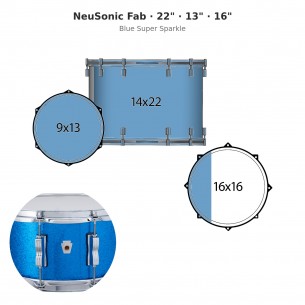 3 fûts NeuSonic Fab 22" Wraptite - Blue Super Sparkle
