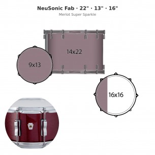 NeuSonic Fab 3-piece shell pack 22" Wraptite - Merlot Super Sparkle
