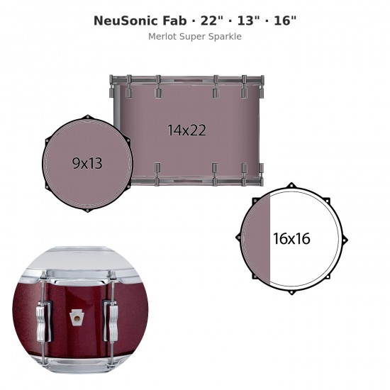 3 fûts NeuSonic Fab 22" Wraptite - Merlot Super Sparkle