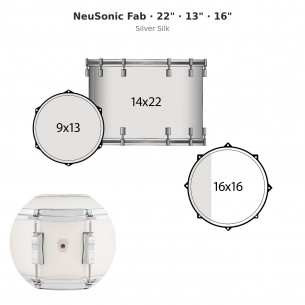 3 fûts NeuSonic Fab 22" Wraptite - Silver Silk