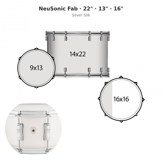3 fûts NeuSonic Fab 22" Wraptite - Silver Silk