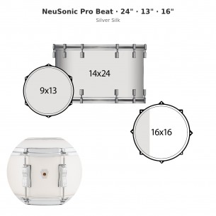 3 fûts NeuSonic Pro Beat 24" Wraptite - Silver Silk