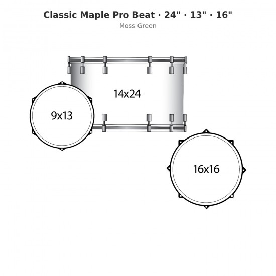 3 fûts Classic Maple Pro Beat 24" Wraptite - Moss Green