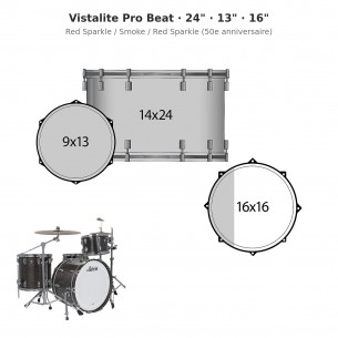 3 fûts Vistalite Pro Beat 24" - Red Sparkle / Smoke / Red Sparkle (50e anniversaire)