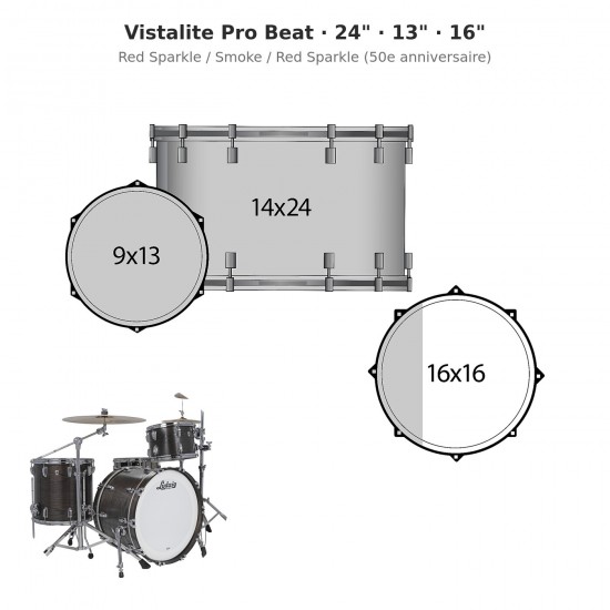Vistalite Pro Beat 3-piece shell pack 24" - Red Sparkle / Smoke / Red Sparkle (50e anniversaire)