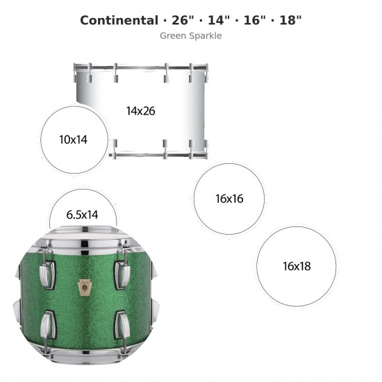 4 fûts Continental 26" - Green Sparkle