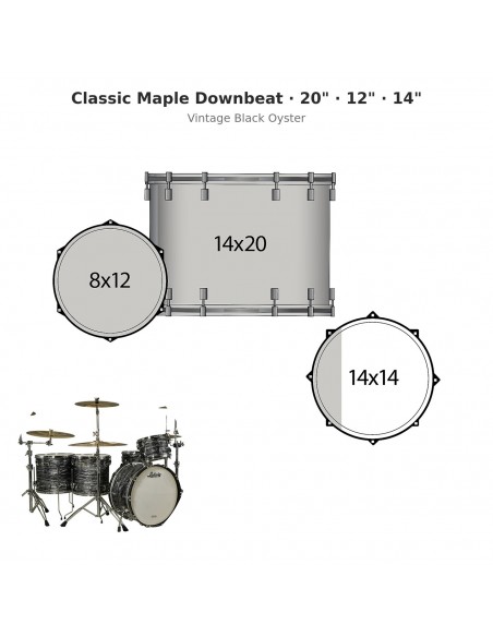 3 fûts Classic Maple Downbeat 20" Wraptite - Vintage Black Oyster