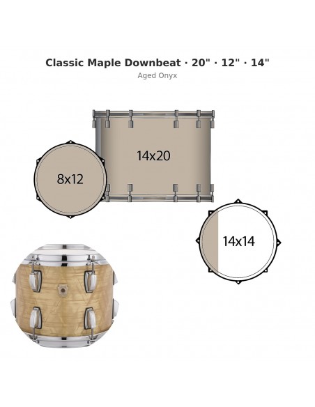 Classic Maple Downbeat 3-piece shell pack 20" Wraptite - Aged Onyx