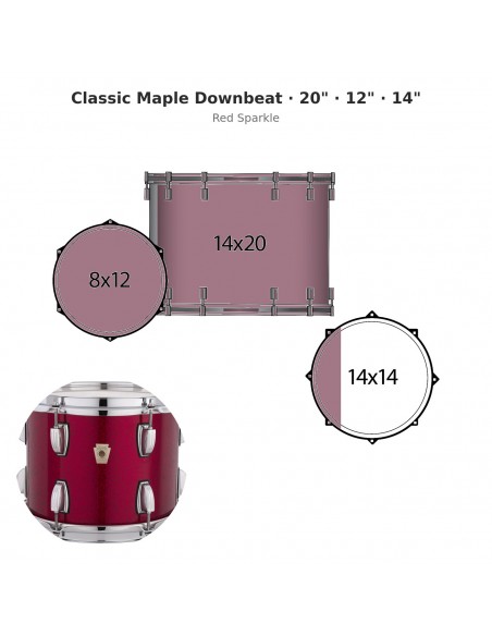 3 fûts Classic Maple Downbeat 20" Wraptite - Red Sparkle