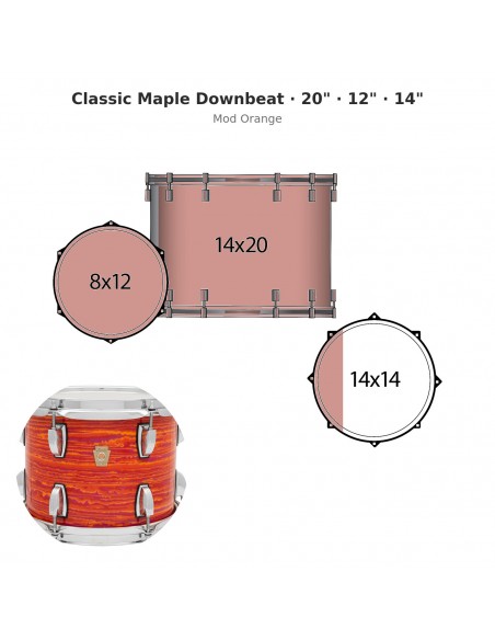 3 fûts Classic Maple Downbeat 20" Wraptite - Mod Orange