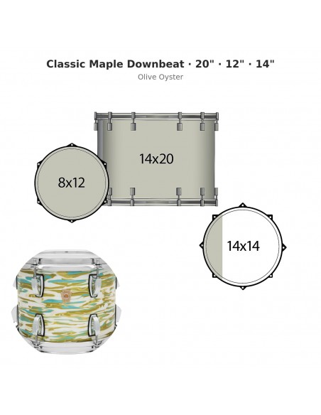Classic Maple Downbeat 3-piece shell pack 20" Wraptite - Olive Oyster