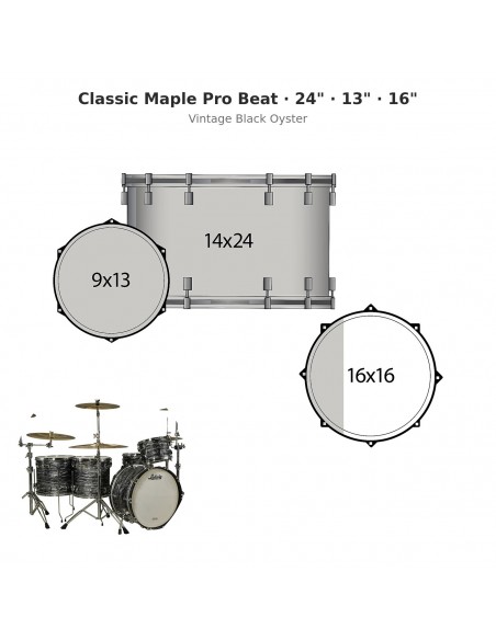 3 fûts Classic Maple Pro Beat 24" Wraptite - Vintage Black Oyster