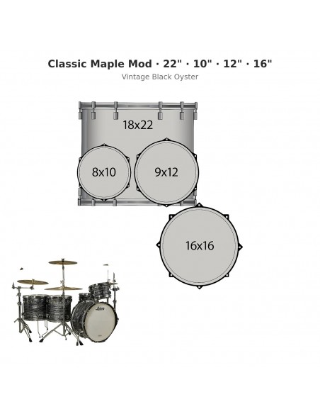 4 fûts Classic Maple Mod 22" Wraptite - Vintage Black Oyster