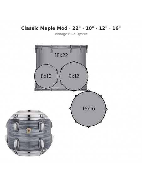 Classic Maple Mod 4-piece shell pack 22" Wraptite - Vintage Blue Oyster