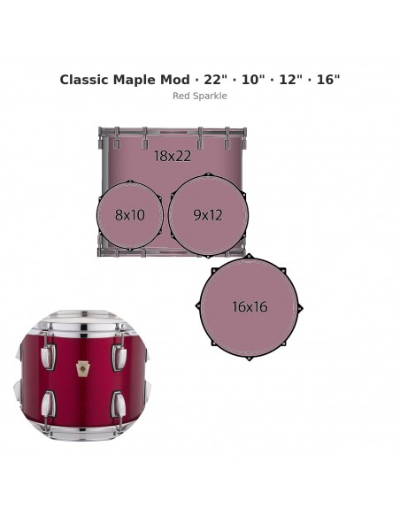 Classic Maple Mod 4-piece shell pack 22" Wraptite - Red Sparkle