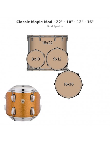 4 fûts Classic Maple Mod 22" Wraptite - Gold Sparkle
